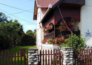 シルヴァーシュヴァーラドにあるCzakó Vendégház és Nyaralóudvarの正面に花箱がある家