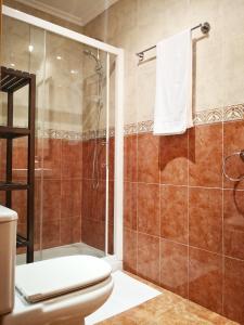 y baño con ducha y aseo. en Apartamentos Cocó, en Ávila