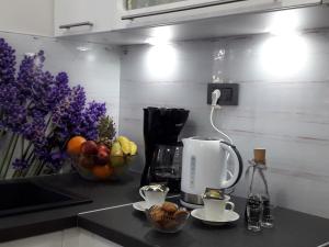 Příslušenství pro přípravu čaje a kávy v ubytování Apartment Karla SNB