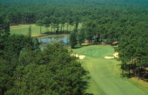 an aerial view of a golf course with trees and water at Exclusive Apartments Lisbon - Charneca de Caparica in Charneca