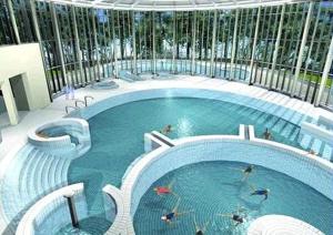 - une grande piscine avec des personnes à l'eau dans l'établissement Luxury Spa Hotel - Ardennes, à Spa
