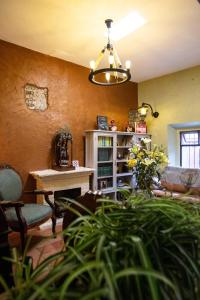 - un salon avec un canapé et une table dans l'établissement Casa Naré Adults Only, à San Miguel de Allende