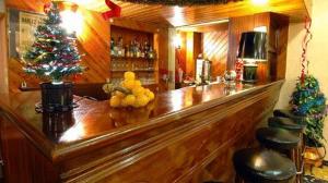 un bar con un albero di Natale sopra di Hôtel Las Donnas, Auron ad Auron