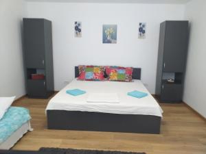 a bedroom with a large bed in a room at Casa din Deal in Corbu