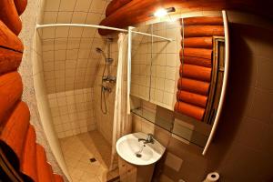 a bathroom with a sink and a mirror at Poilsis pas Joną in Plateliai +21 photos