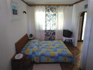 een slaapkamer met een bed, een raam en een televisie bij Ina in Funtana