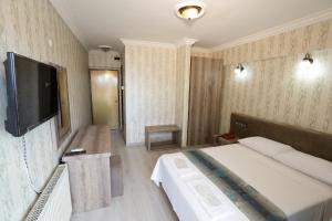 庫薩達斯的住宿－卡格達斯酒店，配有一张床和一台平面电视的酒店客房