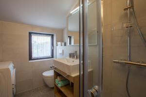 a bathroom with a sink and a shower and a toilet at Apartment Lungera in Pula +13 photos