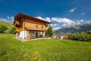 una casa en una colina con un campo verde en Nestlhof, en Racines