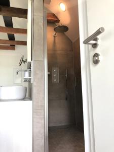 a bathroom with a shower and a sink at Apartment Maria Detmold in Detmold
