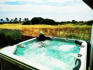 a bath tub filled with water in a field at Villa Imerti Kiotari in Kiotari