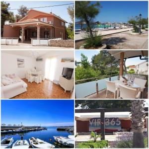 a collage of photos with a house and a boat at Apartments Marija in Vir