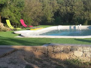 a swimming pool with two chairs in a yard at Casa san salvadore in Favalello