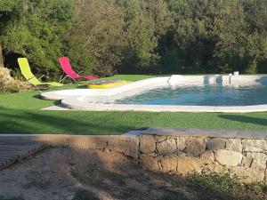 una piscina con 2 sillas en un patio en Casa San Salvadore, en Favalello