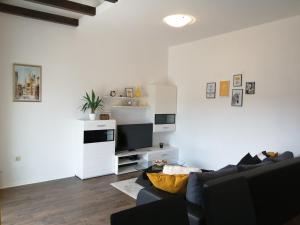 a living room with a couch and a tv at Apartmani Luka in Grebaštica