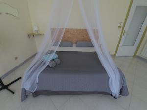 ナポリにあるSea view apartmentの蚊帳付きのベッド1台
