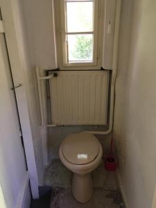 een kleine badkamer met een toilet en een raam bij Ubytování U Trůdy in Smržovka