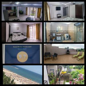 eine Collage mit Fotos von einem Wohnzimmer und einem Haus in der Unterkunft Stefy & Marie in Constanţa