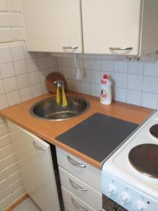 Muuruvesi的住宿－Huoneistohotelli Teekki，厨房配有水槽和台面