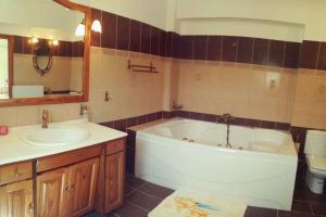 a bathroom with a tub and a sink and a toilet at Marina's Home in Grizáta