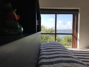 1 dormitorio con cama y ventana con vistas en Heir Island House, en Skibbereen