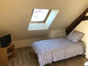 a bedroom with a bed and a window at Les Mésanges in Lamotte-Beuvron