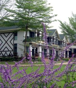 a house with purple flowers in front of it at Atunas Holiday Country in Dapu