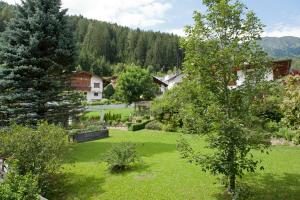 a green yard with trees and houses in a village at Apartments Morandell in Fulpmes +40 photos