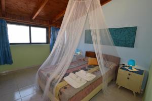 a bedroom with two beds with a mosquito net at Anna Koralli Studios in Laganas