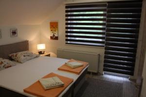 a bedroom with a bed and a large window at Apartmani Nikolic in Višegrad