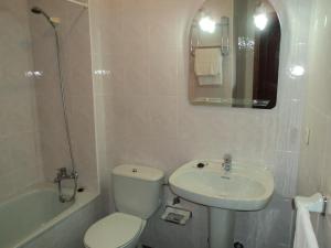 a bathroom with a white toilet and a sink at Apartamentos Rurales Pernús in Colunga