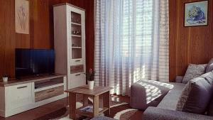 ein Wohnzimmer mit einem Sofa und einem TV in der Unterkunft Apartment Petar in Lastovo