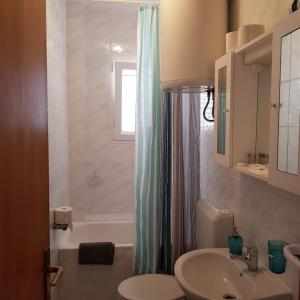 a bathroom with a sink and a toilet and a shower at Apartmani Čulek in Rukavac