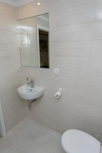 a bathroom with a sink and a toilet and a mirror at Apartment Relax in Rijeka