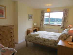 a bedroom with a bed and a dresser and a window at River View in Coleraine