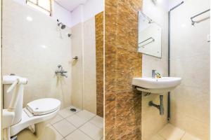 two pictures of a bathroom with a toilet and a sink at Yashaswi Comforts in Mysore