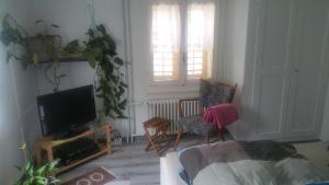 sala de estar con TV y 2 sillas en Villa Kunterbunt, en Grosswangen