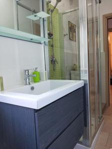 a bathroom with a sink and a shower at La Santera in Marina di Davoli