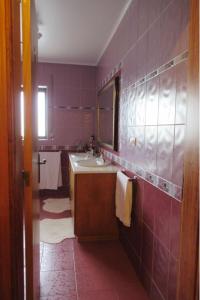 een badkamer met een wastafel en een spiegel bij Nelocas House in Ponta Delgada