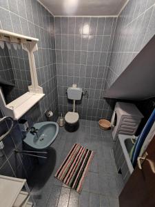 a small bathroom with a sink and a toilet at Apartment Martina in Rab