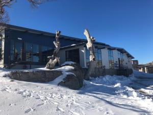 a building in the snow with two trees at The Coachman Ski Lodge in Smiggin Holes