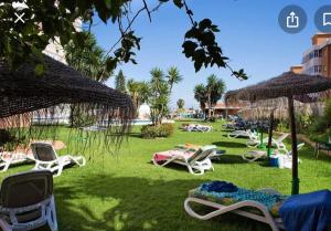 a group of lawn chairs and umbrellas on the grass at SALTILLO ALTO WHITE STUDIO in Torremolinos