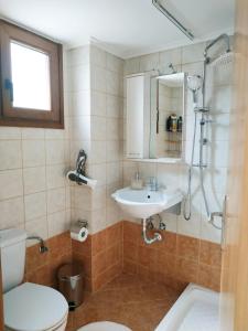 カヴァラにあるLina's Homeのバスルーム(洗面台、トイレ、鏡付)