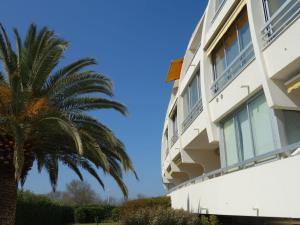 un edificio con una palmera al lado en Studio La Lagune by Interhome, en Le Grau-du-Roi