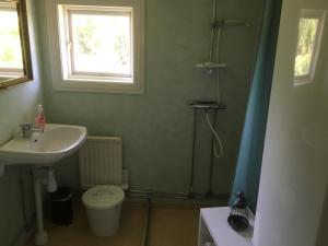 un bagno con lavandino, wc e doccia di Tubbared. a Ullared