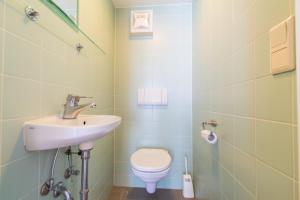 bagno con lavandino e servizi igienici di Karmeliter Flat | contactless check-in a Vienna