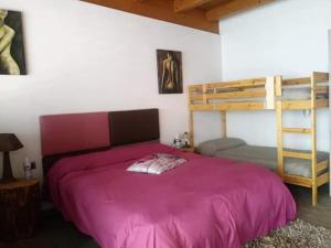 een slaapkamer met een bed en een stapelbed bij Agriturismo Alveare sul lago in Pisogne