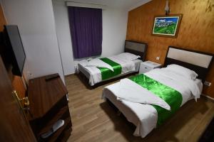 a hotel room with two beds and a television at Apartmani Timm in Plav