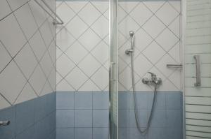 a shower with a hose in a bathroom at Orkos Blue Coast in Mikri Vigla