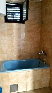 een badkamer met een blauw bad in een kamer bij Apartman Tatjana in Sutomore